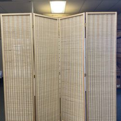 4 Panels Room Divider Bamboo Insert Beige