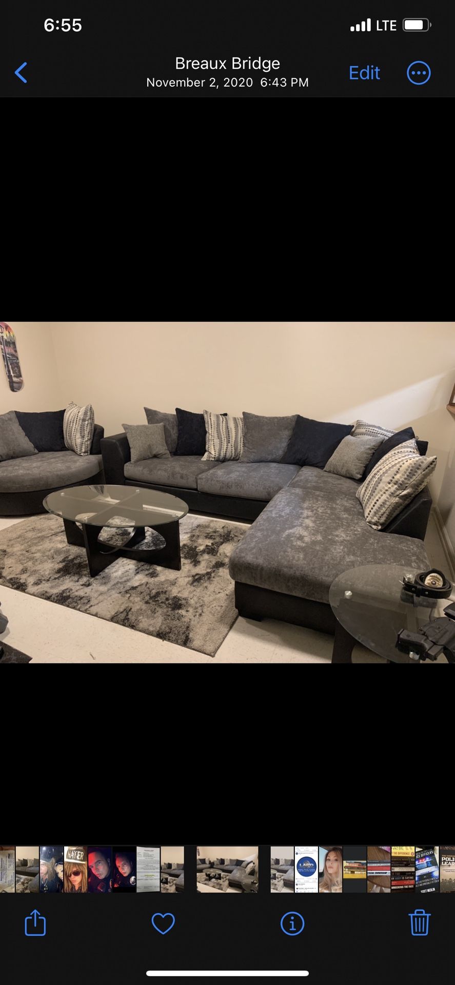 BEAUTIFUL GRAY & BLACK LIVING ROOM SET
