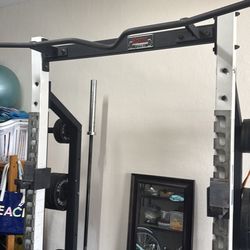 York rack, Rogue Ohio bar, X mark bench and plates