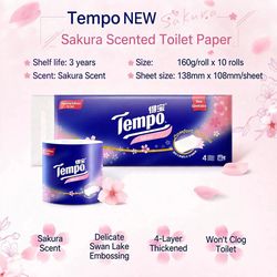 Tempo Cherry Blossom Toilet Paper Rolls 10 Pack, 4-Ply