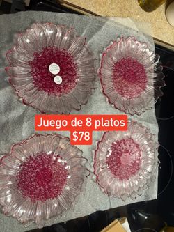Princess house juego de 8 platos de cristal rosa