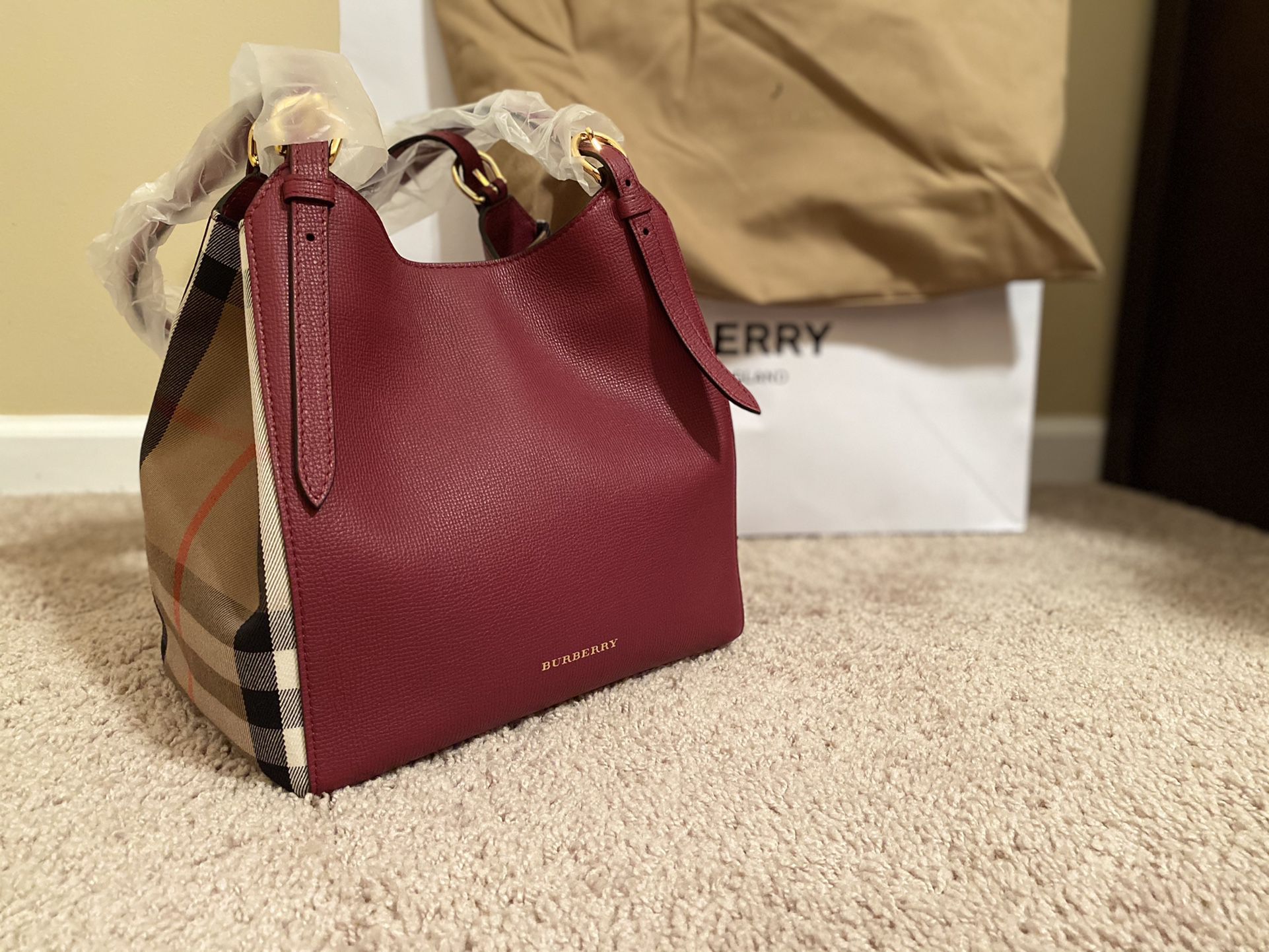 Brand New Burberry Bag House Check Durby Canterbury Berry Pink Canvas & Leather Tote