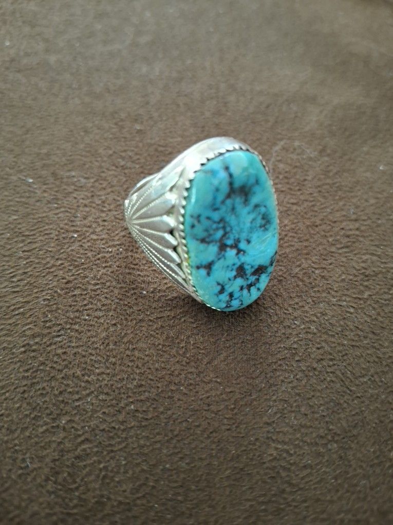 Men's Silver and Turquoise & Silver Ring