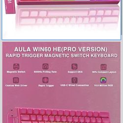AULA WIN60 HE PRO 60% Mechanical Gaming Keyboard Wired, Magnetic Switch Hot Swappable, Adjustable Actuation Rapid Trigger Mode, 8000Hz Polling Rate, R