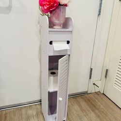 White Bathroom Storage Cabinet, slim toilet paper cabinet