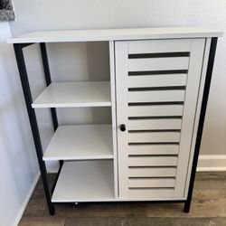 New 4-tier White & Black Storage Cabinet Bookshelf Multipurpose Cabinet 3 Open Shelves with Door Shutters for Kitchen Living Room Bathroom Bedroom