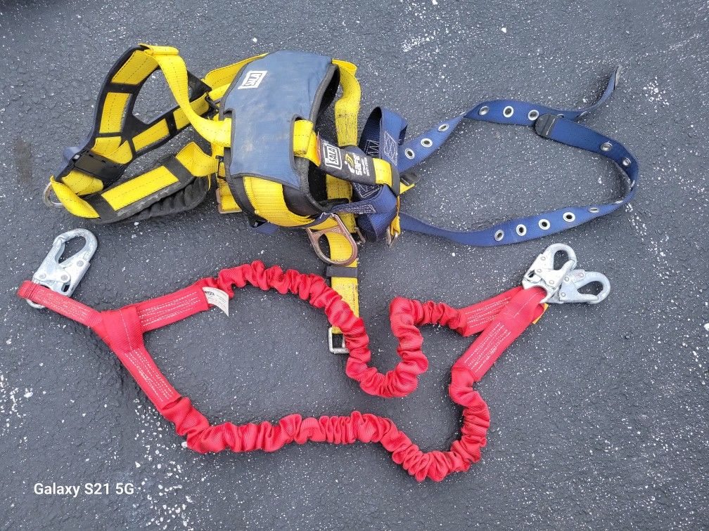 DBI-SALA Delta Cross-Over Harness and a 3M Protecta Rebel 11' Self-Retracting Lifeline (SRL) with a Guardian Fall Protection Stretch Lanyard.