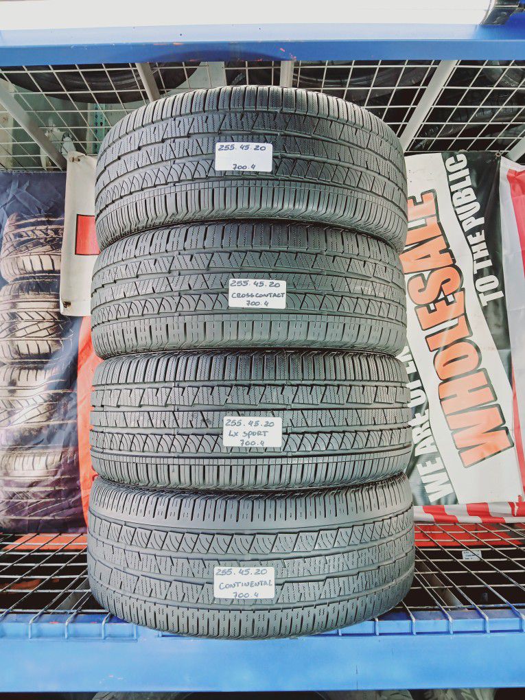 ✅️ 4 USED TIRES 255/45ZR20 CONTINENTAL CROSSCONTACT LX SPORT 255/45R20 ALL SEASON 245 45 20