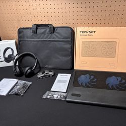 Laptop Bundle - Laptop carrying bag, cooling pad, mouse (car), and headset
