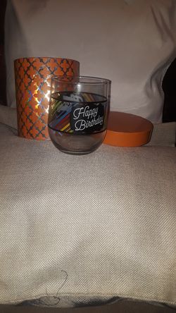 Free with one purchase.. Happy birthday glass with orange container