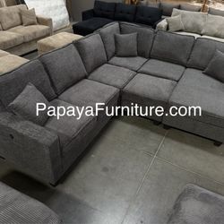 New! Chenille Sectional, Reversible Sectional Couch, Slate Gray Sectional, Gray Couch, Modular sectional, Sofa, Non-corduroy Couch,USB Ports Sectional