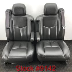 Dark Gray Leather Front Bucket Power Seats From A 2006 GMC Sierra Stock #9142