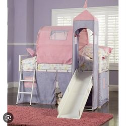 Powell Princess Castle Twin Size Tent Loft Bed with Slide, Pink/Lavender