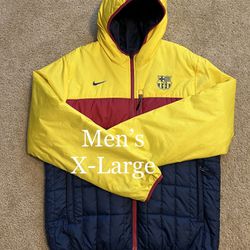 NIKE FC / BARCELONA BARCA Reversible Full-Zip Soccer jacket / MESSI Coat / SIZE: Men’s X-Large XL / Brand New w/o Tags!! / Yellow, Navy, Maroon