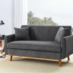 New 65'' Square Arm Loveseat. Brand new in the box. Dark gray corduroy(stripes velvet) 