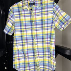 Men polo flannel plaid shirt size small