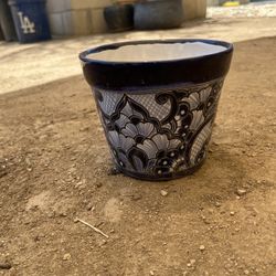 Talavera Blue & White Pot – 6” Hand-Painted Ceramic Planter 
