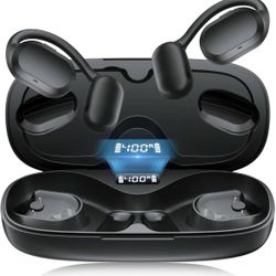 Open Ear Headphones, Open Ear Earbuds, IPX7 Waterproof, Bluetooth 5.3 True Wireless Sports Over Ear Earbuds with Earhooks, Built-in Mic, Crystal-Clear