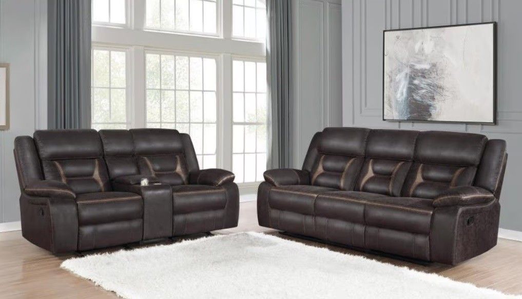Brand New**Greer -2 Piece Upholstered Reclining Sofa Set-Brown