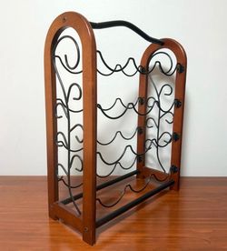 Ornate Wood And Metal Wine Rack 12 Bottle Organizer