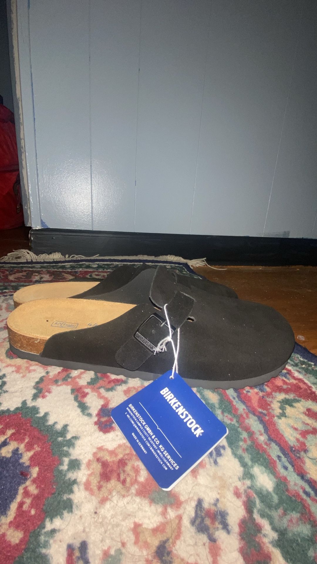 Birkenstock Boston Black Soft Footbed Suede Leather Regular Fit Men Clog Shoes