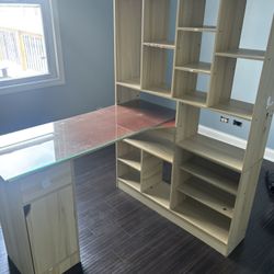 Desk with attached shelves