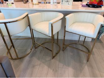 White & Polished Gold Bar Stools
