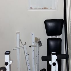 Bench Press Setup With Barbell And Weights