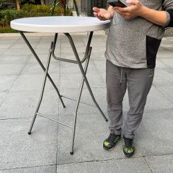 32" 2.6-Foot Round 43" Bar Height White Granite Folding Table Portable Commercial Banquet Card Plastic Dining for Weddy Party Event Kitchen Outdoor 