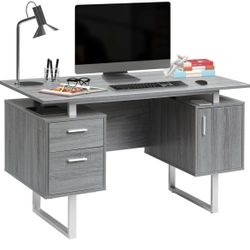 Modern Office Desk with Storage, Gray