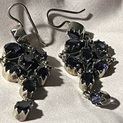 Tanzanite Blue/purple Chandelier   Sterling Silver  Earrings 