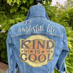 Women's Jean Jacket "Kind is Cool" Enhanced Size 4