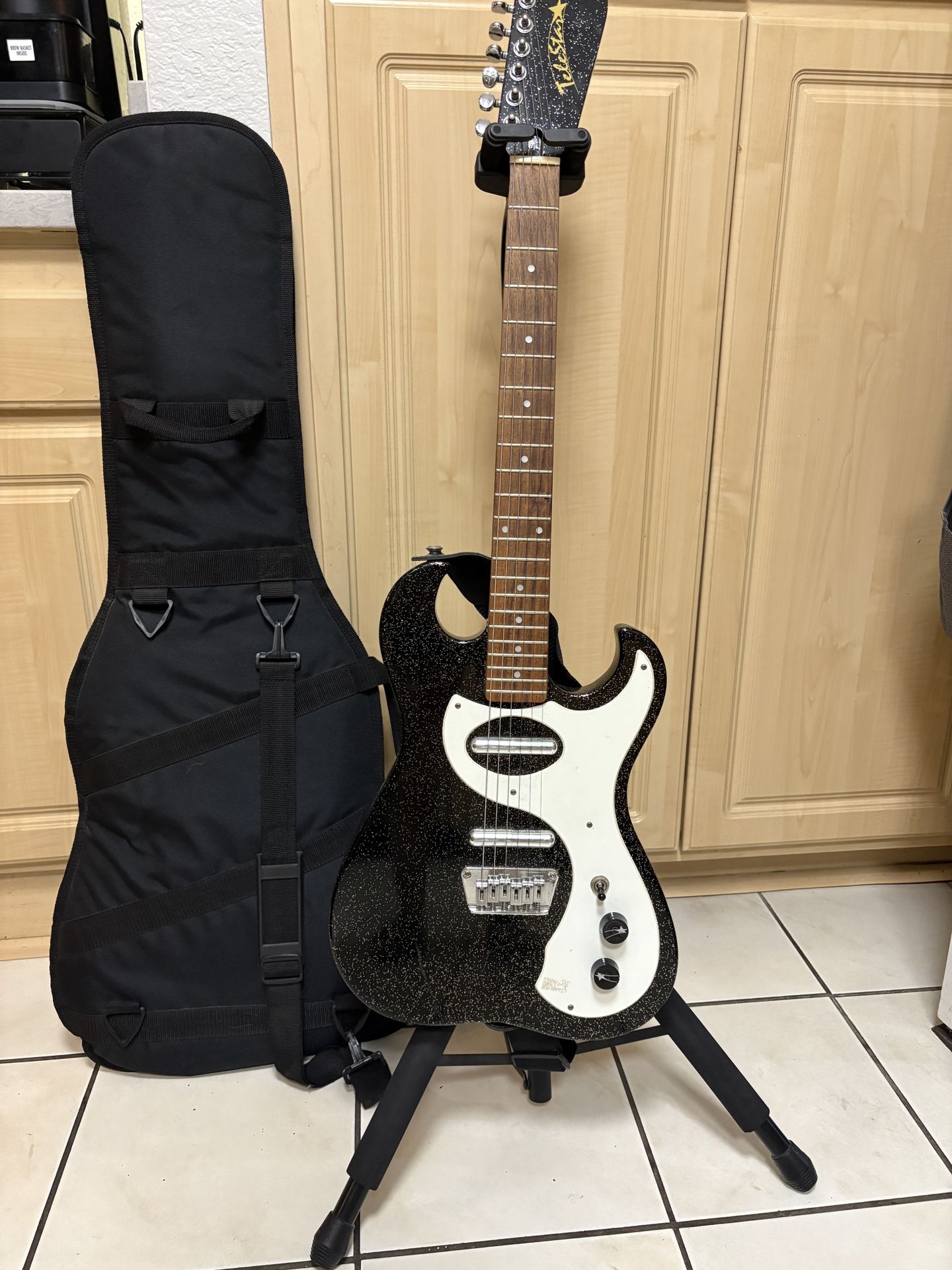 Telestar Mona Black Gold glitter Electric Guitar, Bag, Stand