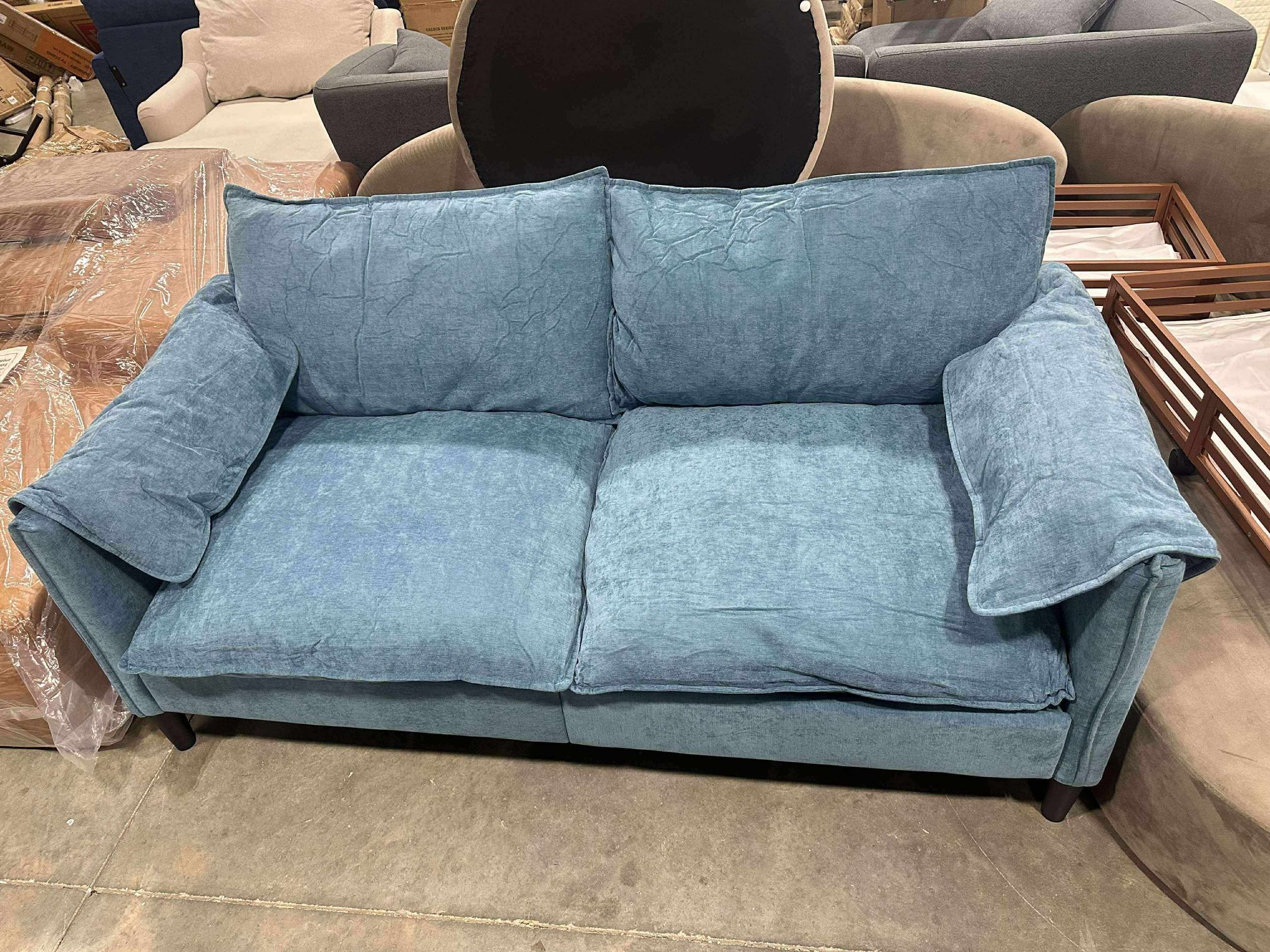 U-Shaped Loveseat Sofa, Sectional Sofa Couch with Storage Footstools, 2 Seat Sofa Couch for Living Room, Bedroom, Office, Small Space, Blue