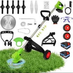 3 in 1 Cordless Lawnmower, Yard weeder and Trimmer with 3 Blades and 2 high capacity lithium battery, adjustable height and swivel head, light weight.