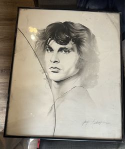 Handmade charcoal painting of Jim Morrison by artist Gary Saderup 1988