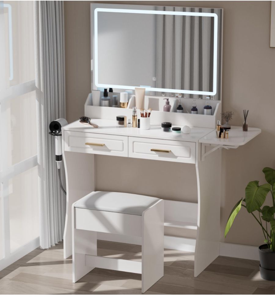 Modern white makeup desk with adjustable lights