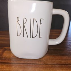 Rae Dunn Bride mug. White with gold letters. Larger 16 oz. Artesian collection.