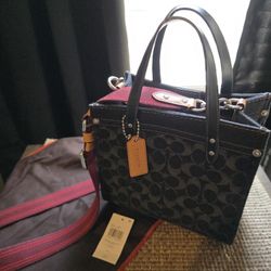 Coach Black Denim Purse Red Strap with dust bag