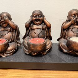 See/Hear/Speak No Evil Buddha Candle Holders