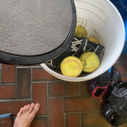 Softballs, Bucket And Kids Gloves