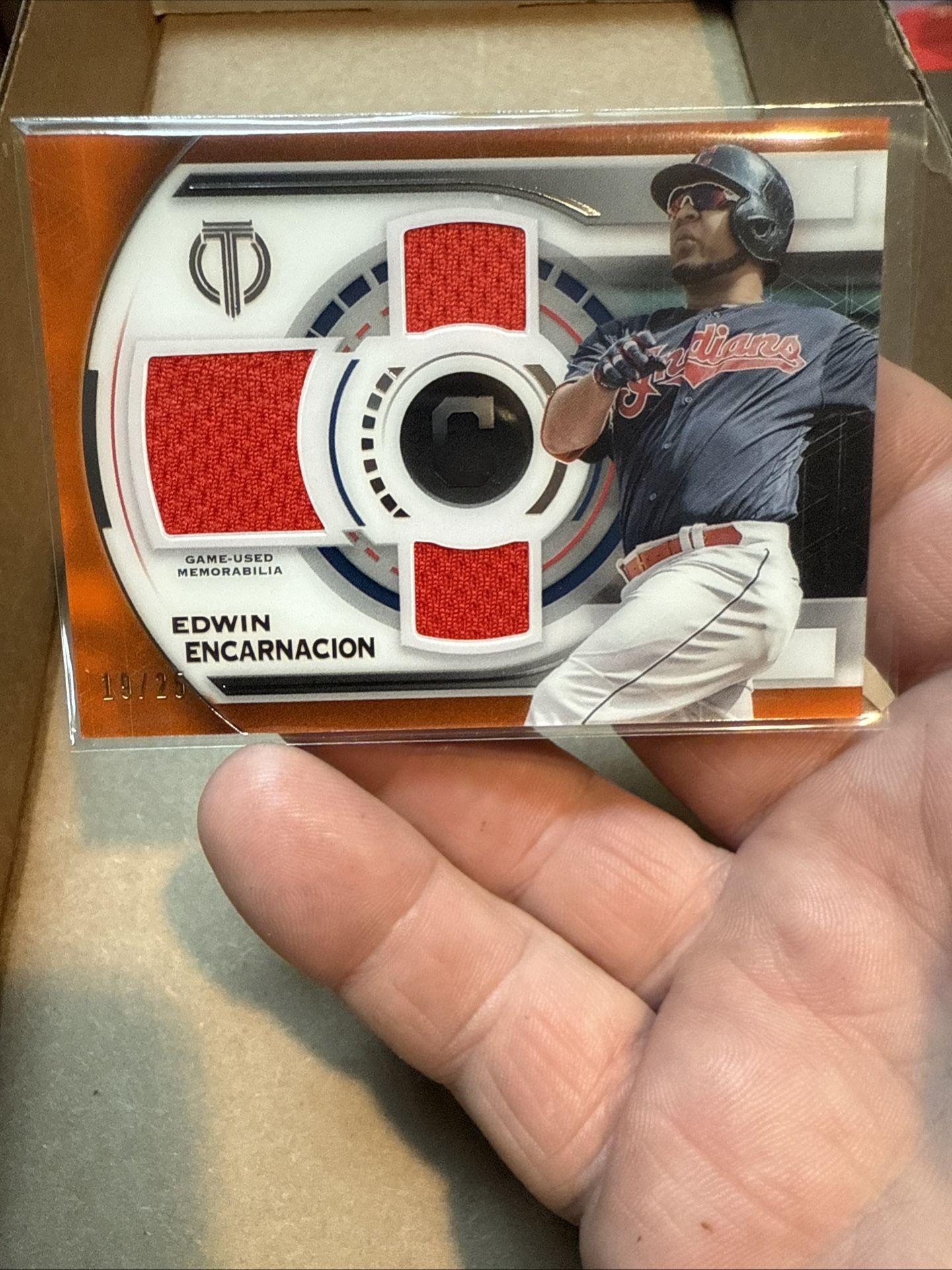 2019 Topps Tribute Triple Relics Orange Edwin Encarnacion /25