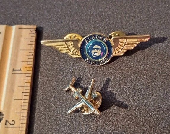 Alaska Airlines Airplane Vintage Collectible Lapel Pins Lot Of 2 A-1