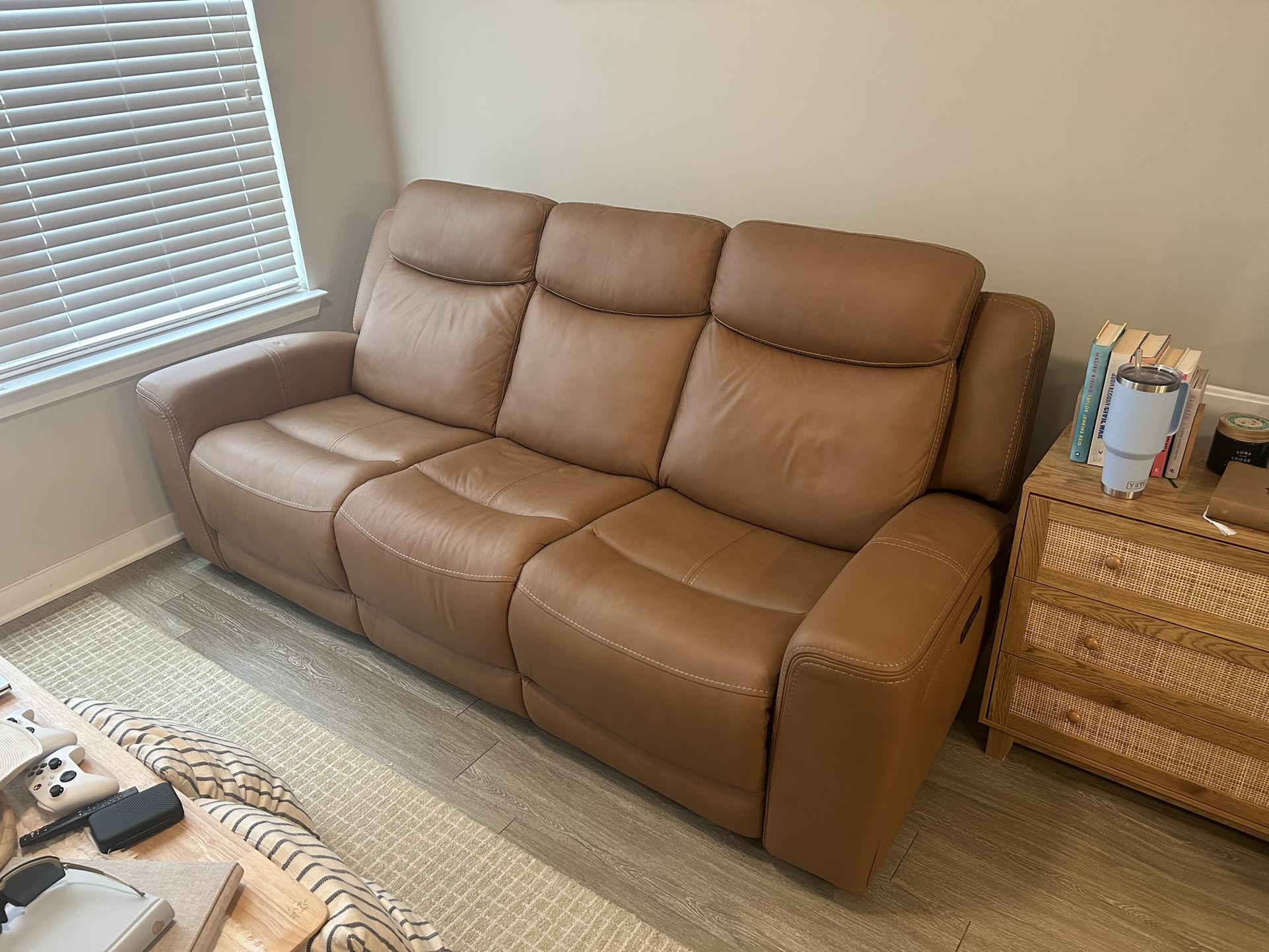 Brown Leather Power Reclining Couch
