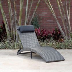 BRAND NEW Patio Gray Wicker Folding Chaise Lounger
