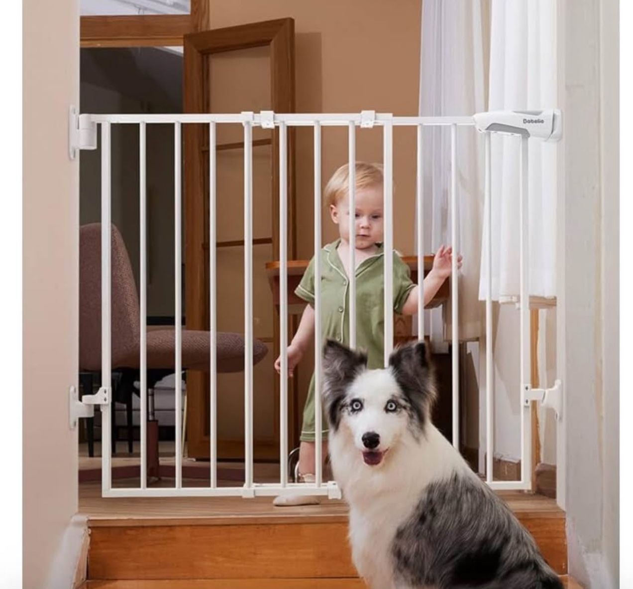 Babelio 26-43" No Bottom Bar Baby Gate for Babies, Elders and Pets, 2-in-1 Hardware Mount Dog Gate