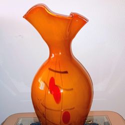 Glass Vase 17" x 8" Made In Romania 