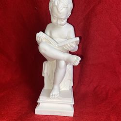 Vintage 7 Inch Alabaster Greek Boy Reading Book Imported From Greece (3 available) 