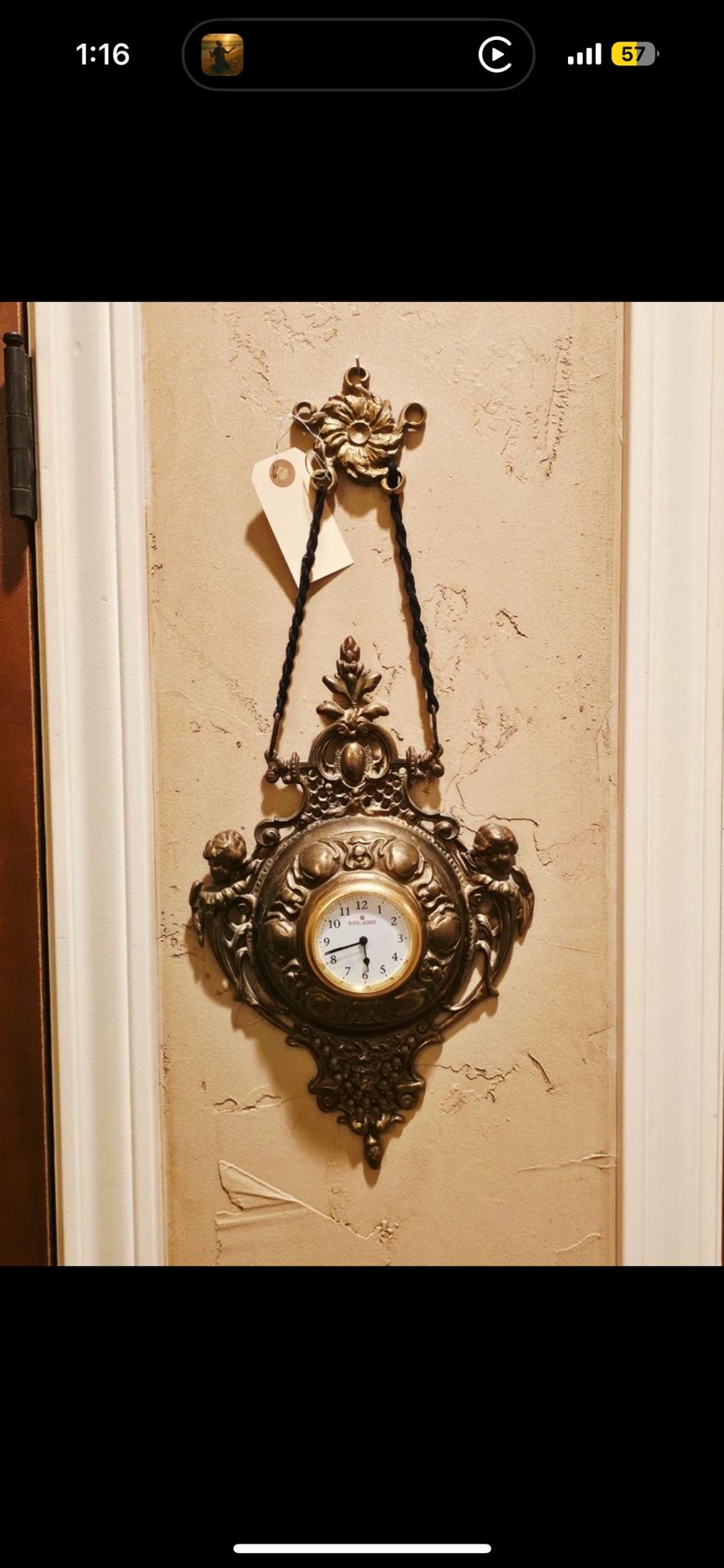 Antique Brass Rococo-Style Wall Clock