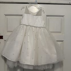 Girls Elegant White Dress With Pearl Details 